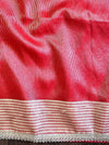Banarasee Handwoven Semi Silk Shibori Dye Saree With Zari Border-Red & White