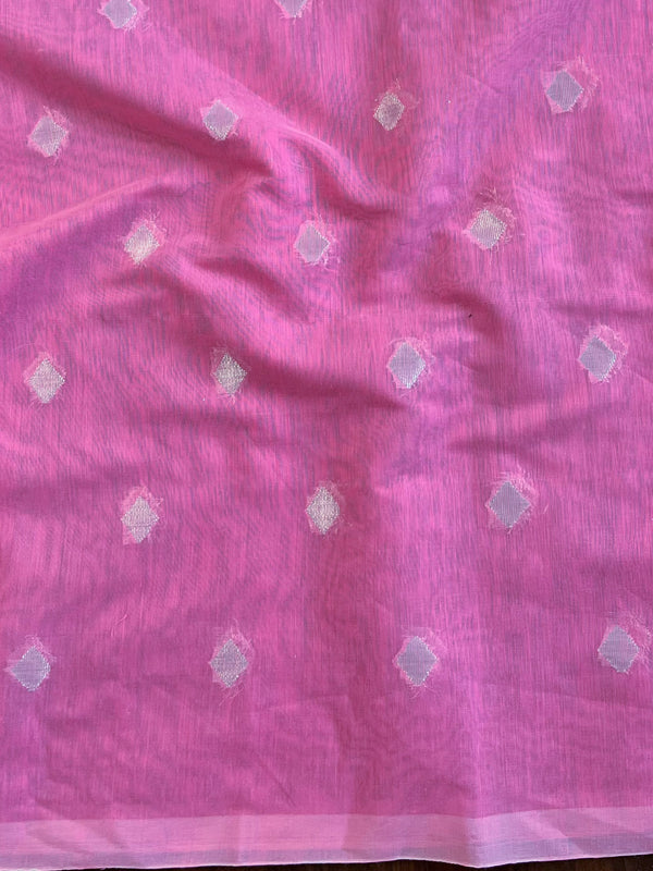 Banarasee Handwoven Tissue Saree With Sliver Zari Checks Design-Pink