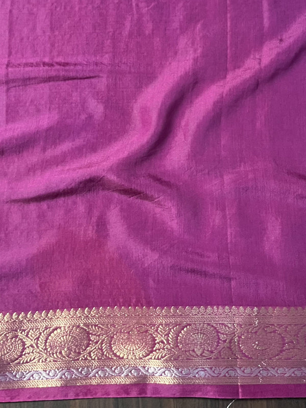 Banarasee Handwoven Semi Silk Saree With Zari Buti & Border-Violet