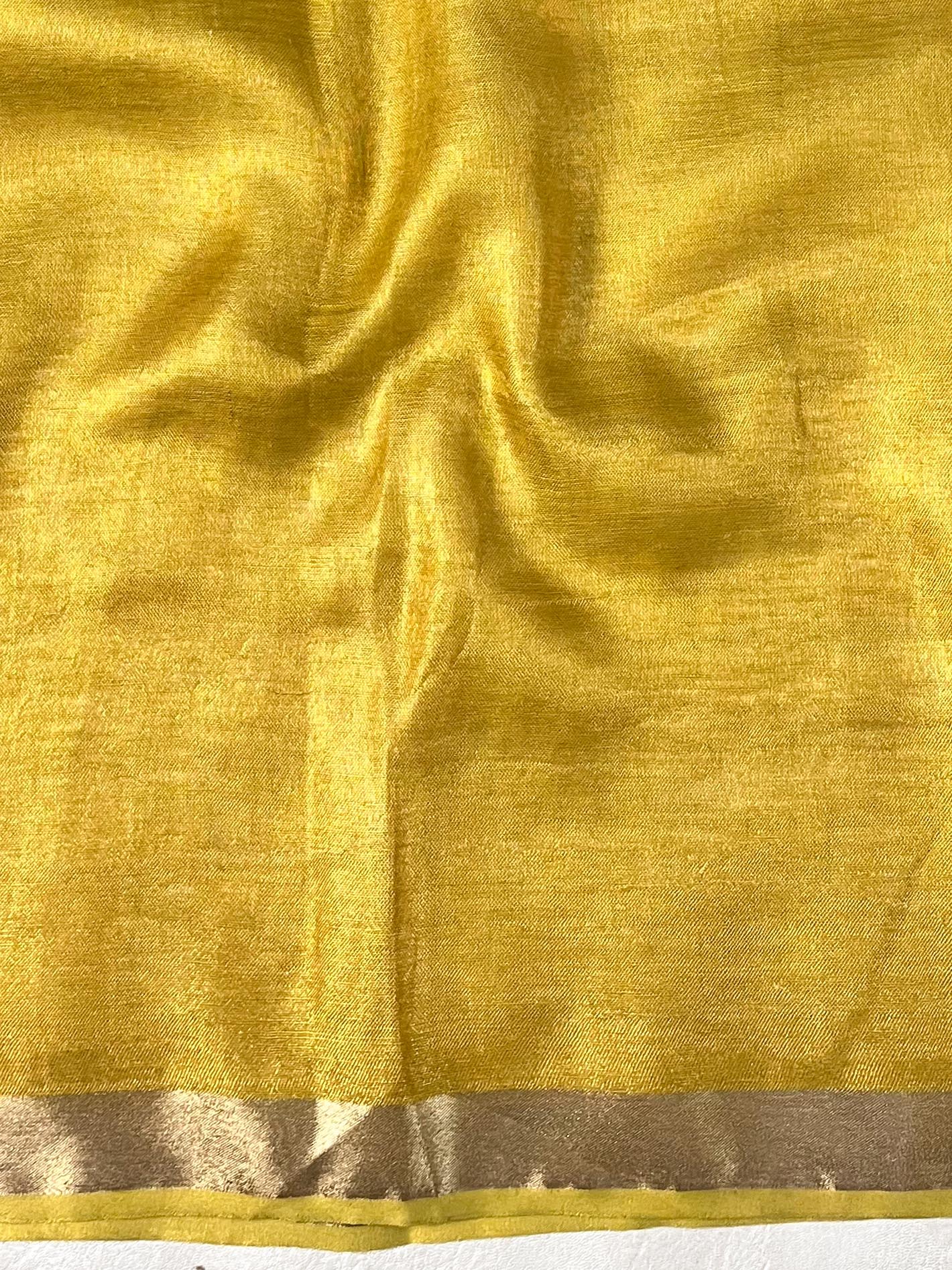 Bhagalpuri Handloom Linen Floral Embroidered Saree-Yellow