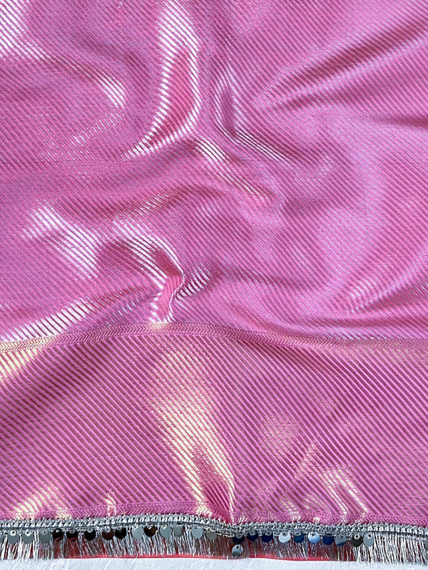 Banarasee Handwoven Tissue Saree With Zari Jaal Design & Border Lace-Pink (Dual Shade)
