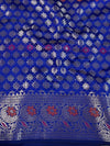 Banarasee Handwoven Semi Silk Saree With Zari Buti Design-Royal Blue