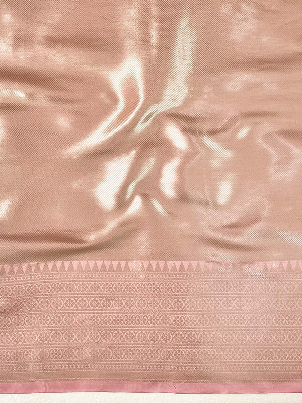 Banarasee Handwoven Tissue Saree Zari Design & Border-Onion Pink