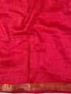 Bhagalpur Handloom Pure Linen Cotton Saree With Zari Design-Red