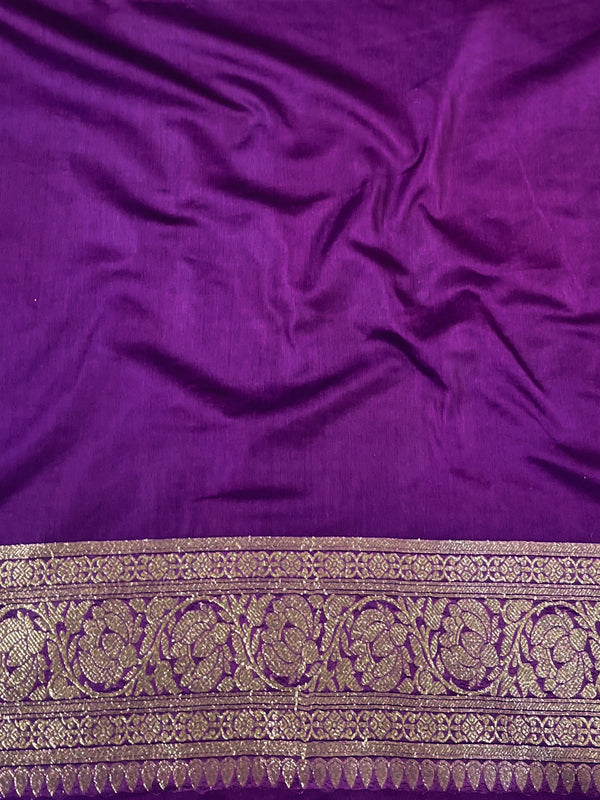 Banarasee Handwoven Faux Georgette Saree With Silver Zari Design-Violet