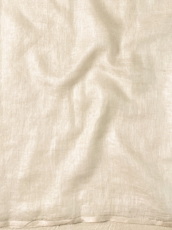 Bhagalpur Handloom Pure Linen Cotton Saree With Embroidery-White