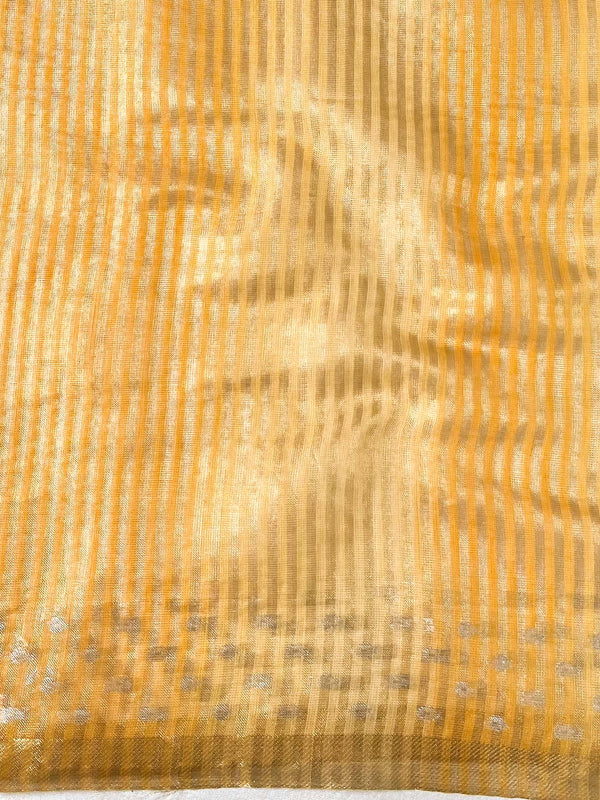 Banarasee Handwoven Shaded Tissue Saree With Gold Zari Border-Mustard Yellow
