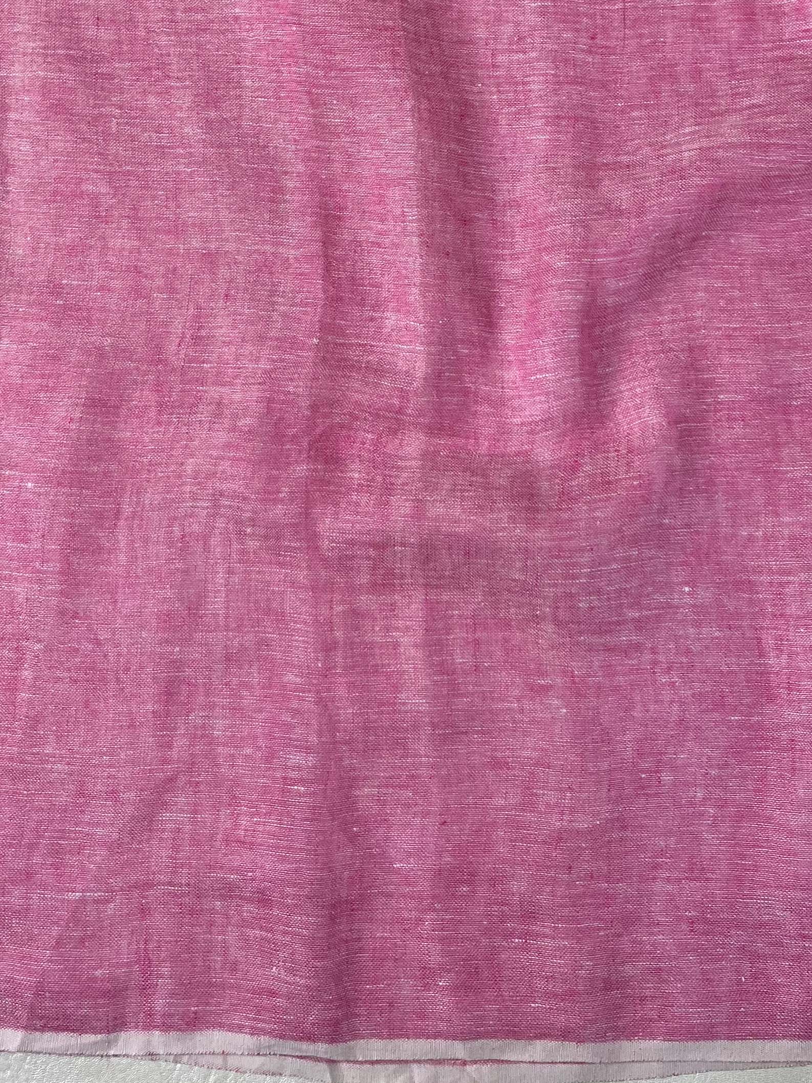 Bhagalpur Handloom Pure Linen Cotton Saree-White & Pink