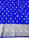 Banarasee Handwoven Semi Katan Plain Saree With Zari Border Design-Royal Blue