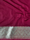 Banarasee Handwoven Faux Georgette Saree With Silver Zari Design-Maroon