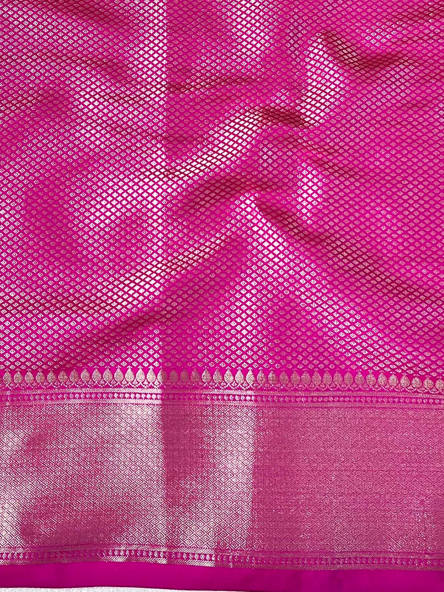 Banarasee Handwoven Semi Silk Saree With Zari Design & Lace-Pink