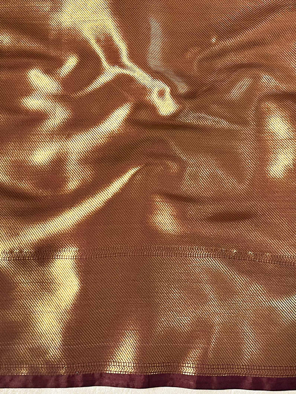 Banarasee Handwoven Tissue Saree Zari Design & Border-Maroon