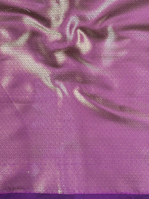 Banarasee Handwoven Semi Silk Plain Saree With Zari Border-Violet