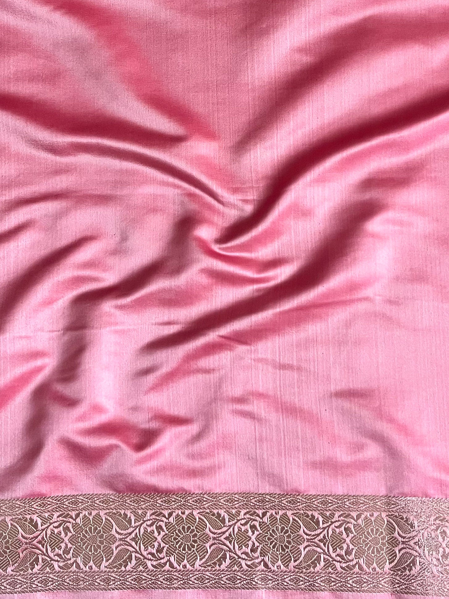 Banarasee Handwoven Semi Katan Saree With Zari Buti & Border Design-Peach