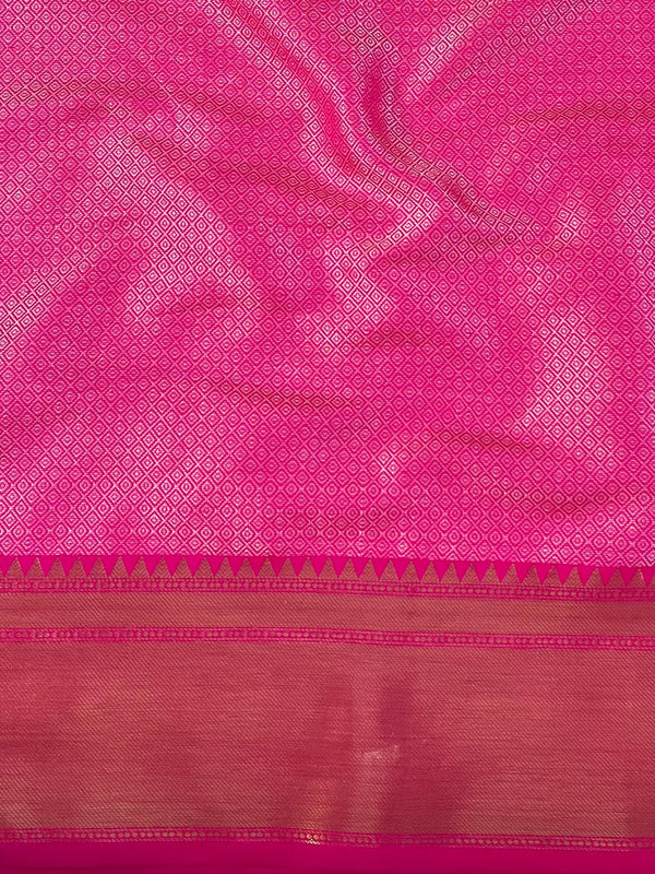 Banarasee Handwoven Semi Silk Saree With Zari Jaal Design-Pink