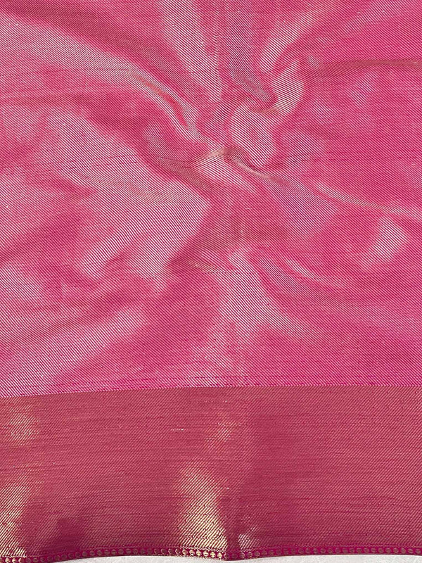 Banarasee Handwoven Semi Silk Saree With Zari Jaal Design-Pink