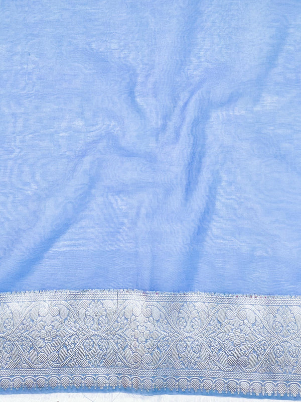 Banarasee Faux Georgette Saree With Gold Zari & Resham Jaal Work-Pastel Blue