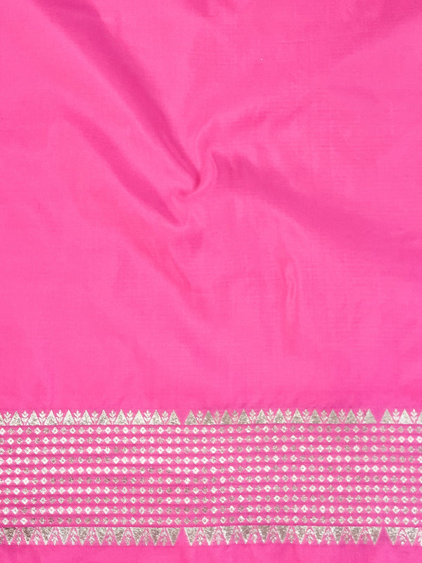 Banarasee Handwoven Cotton Silk Saree Zari Buti & Border-Pink