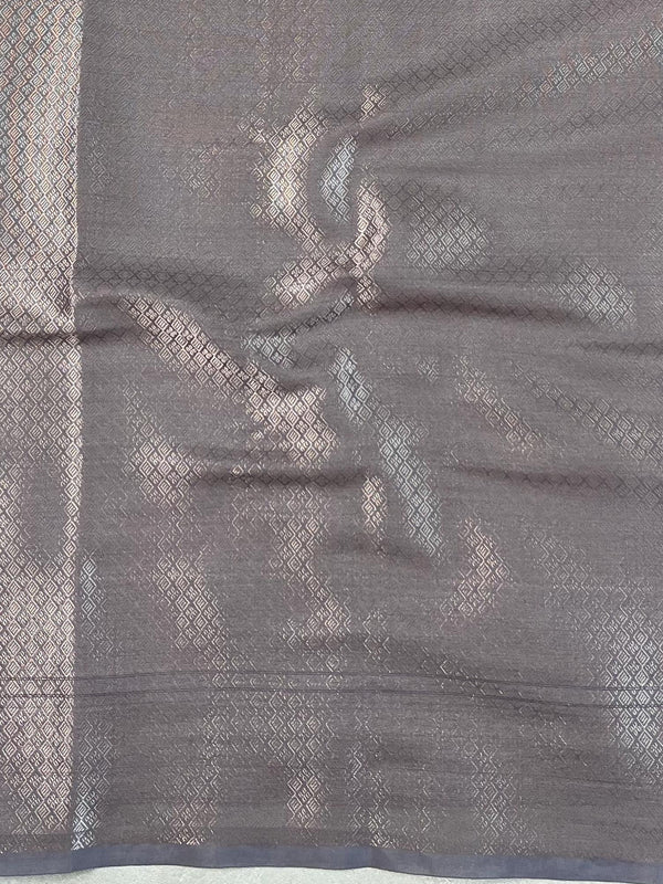 Banarasee Faux Georgette Saree With Gold Zari & Resham Jaal Work-Grey