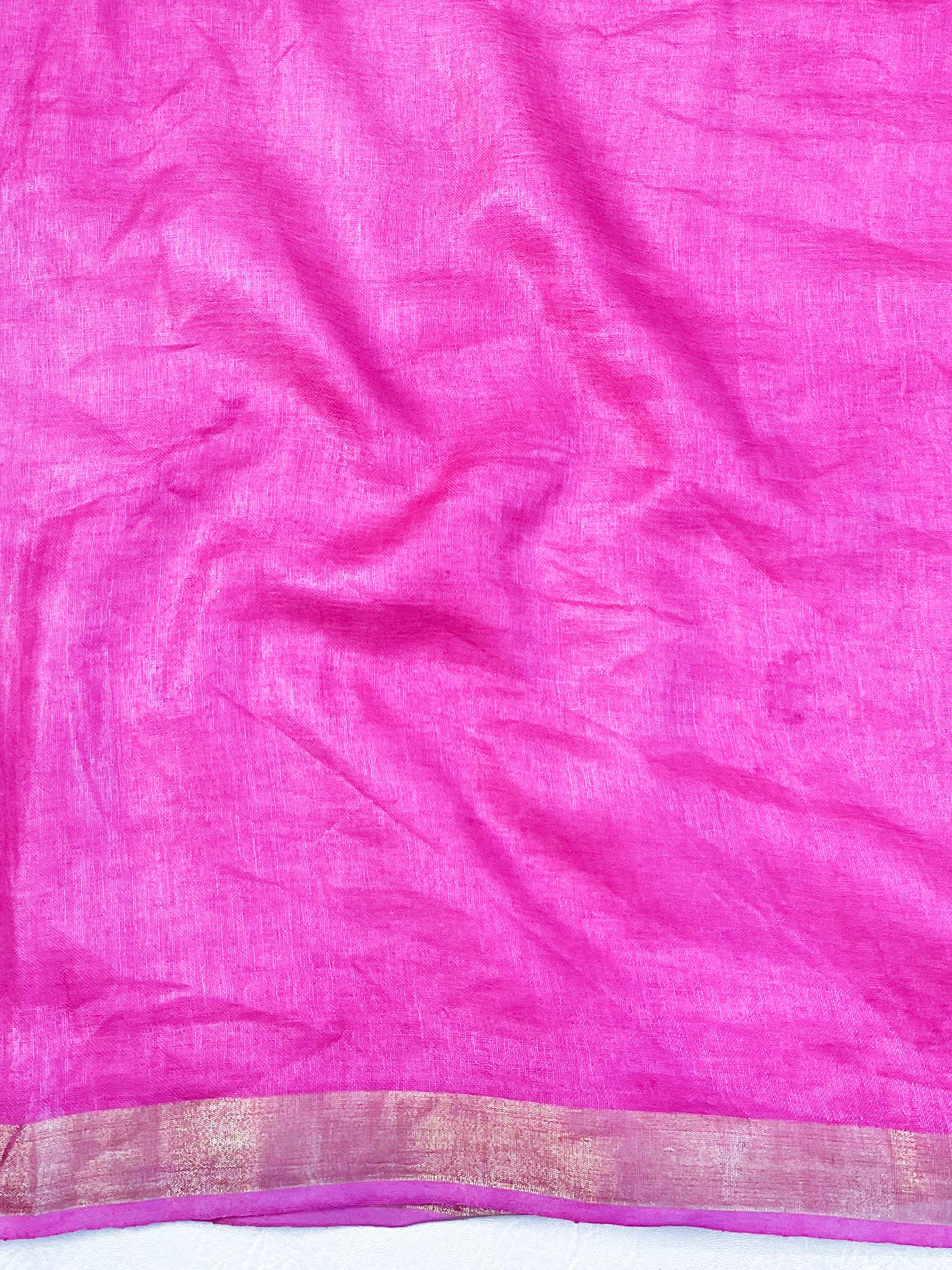 Bhagalpur Handloom Pure Linen Cotton Saree With Zari Design-Pink