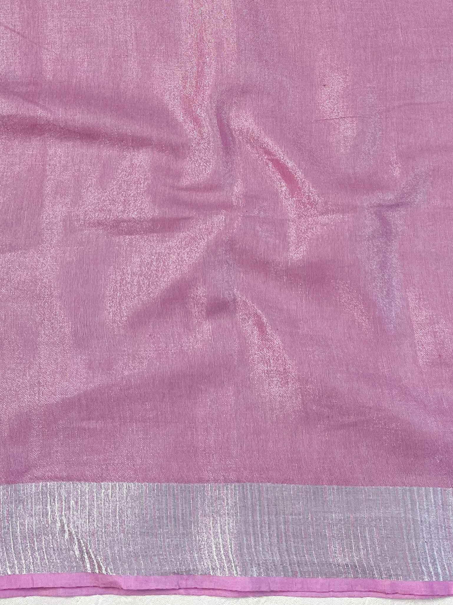 Banarasee Handloom Linen Saree With Mirror Work-Onion Pink