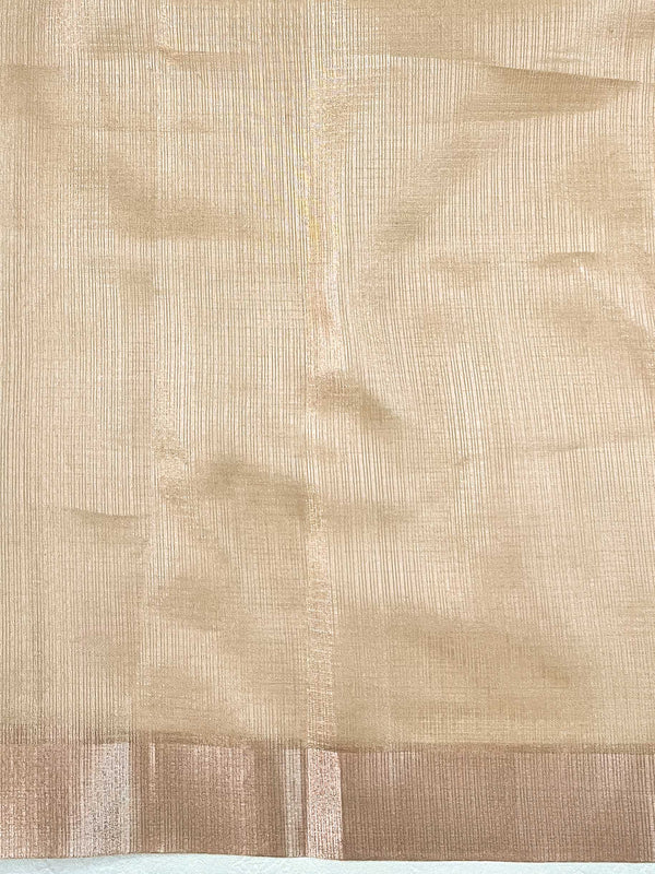 Banarasee Handwoven Tissue Saree With Embroidered Design & Zari Border-Rose Gold