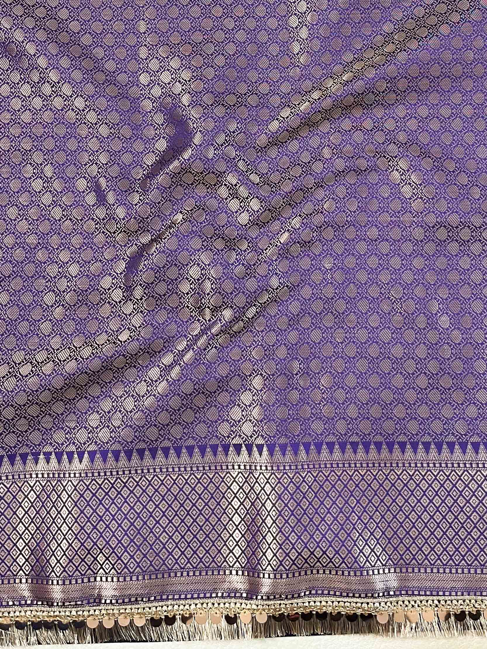 Banarasee Handwoven Semi Silk Saree With Zari Buti Design & Lace-Violet