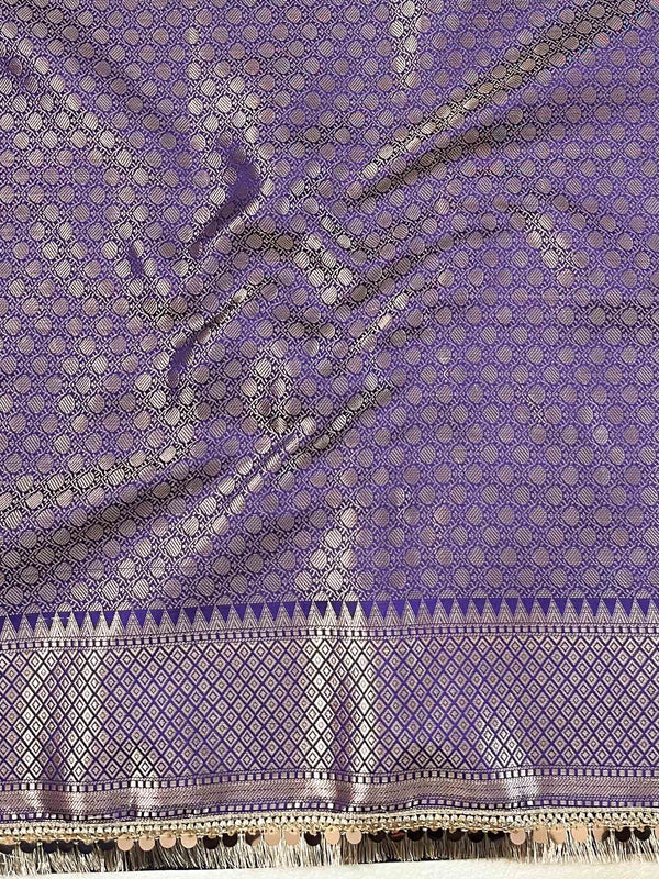 Banarasee Handwoven Semi Silk Saree With Zari Buti Design & Lace-Violet