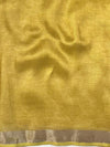Banarasee Handloom Linen By Tissue Metallic Shine Saree-Golden Yellow