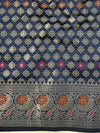Banarasee Handwoven Semi Silk Saree With Zari Buti Design-Deep Blue