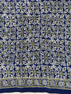 Banarasee Handwoven Satin Block Printed Saree-Blue
