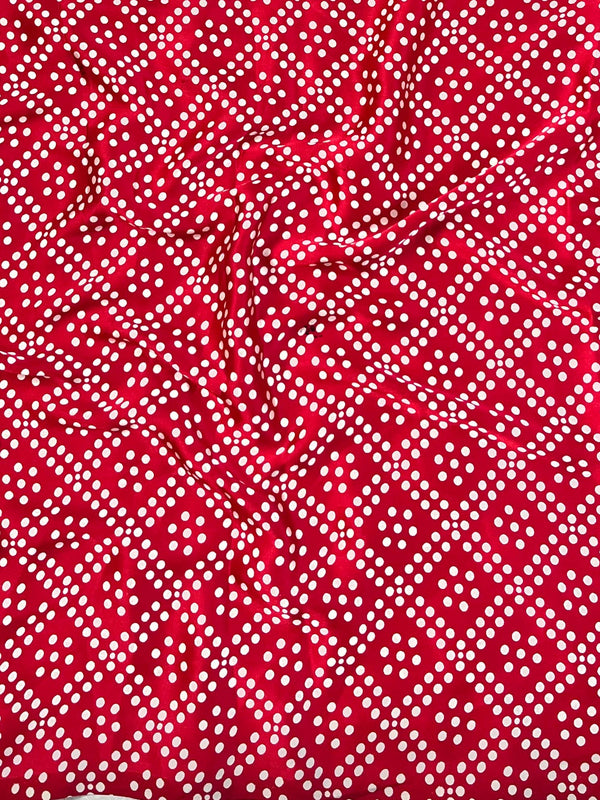 Banarasee Handwoven Satin Block Printed Saree-Red