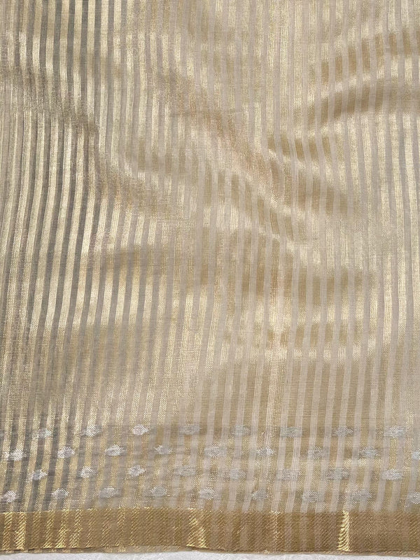 Banarasee Handwoven Shaded Tissue Saree With Gold Zari Border-Grey