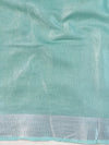 Banarasee Handloom Linen Saree With Mirror Work-Sea Green