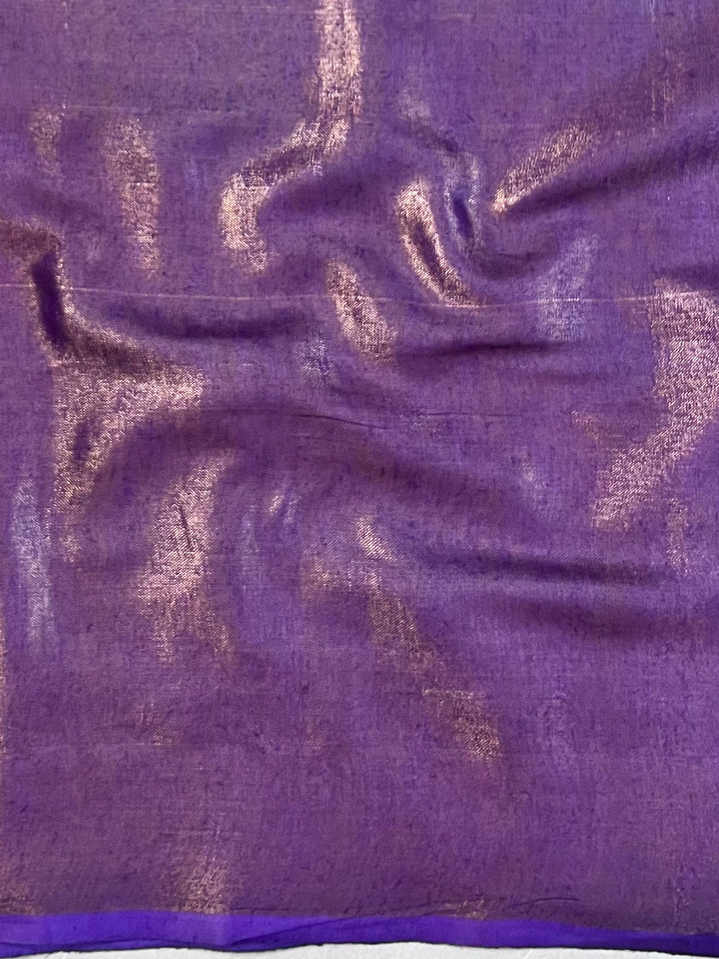 Banarasee Handloom Linen Saree With Mirror Work-Violet