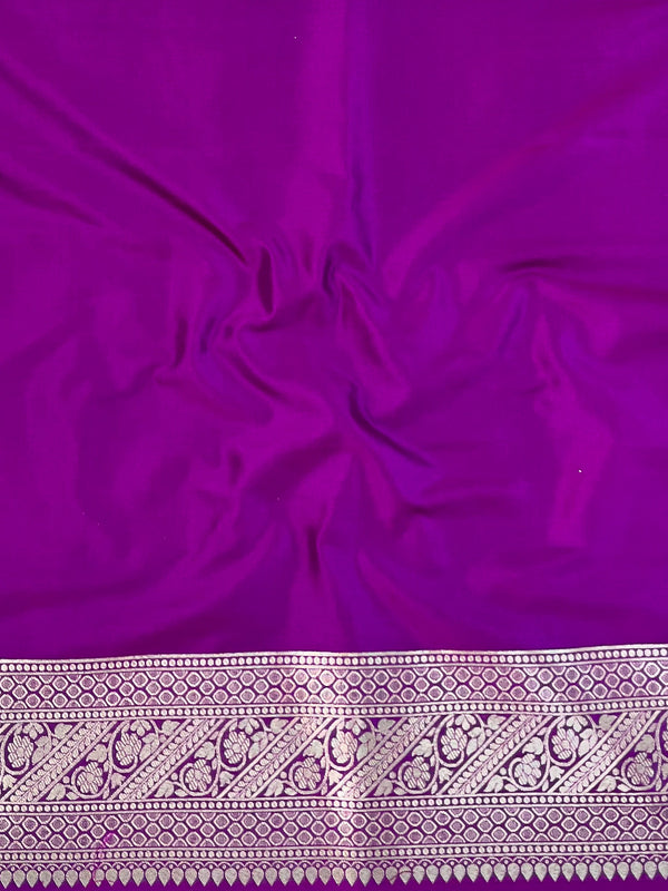 Banarasee Handwoven Semi-Katan Tanchoi Weaving With Zari Buti & Border Saree-Violet