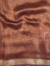 Banarasee Handloom Linen By Tissue Metallic Shine Saree-Brown