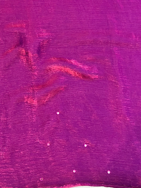 Banarasee Dual Shaded Chiffon Saree With Mirror Work-Maroon