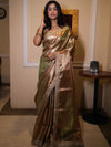 Banarasee Handwoven Tissue Saree With Zari Jaal Design & Border Lace-Olive Green (Dual Shade)