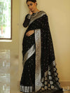 Banarasee Handwoven Faux Georgette Saree With Silver Zari Star Buti Design-Black