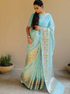 Banarasee Faux Georgette Saree With Gold Zari Jaal & Meena Border-Light Blue