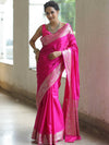 Banarasee Handwoven Semi Silk Saree With Silver Zari Border-Pink