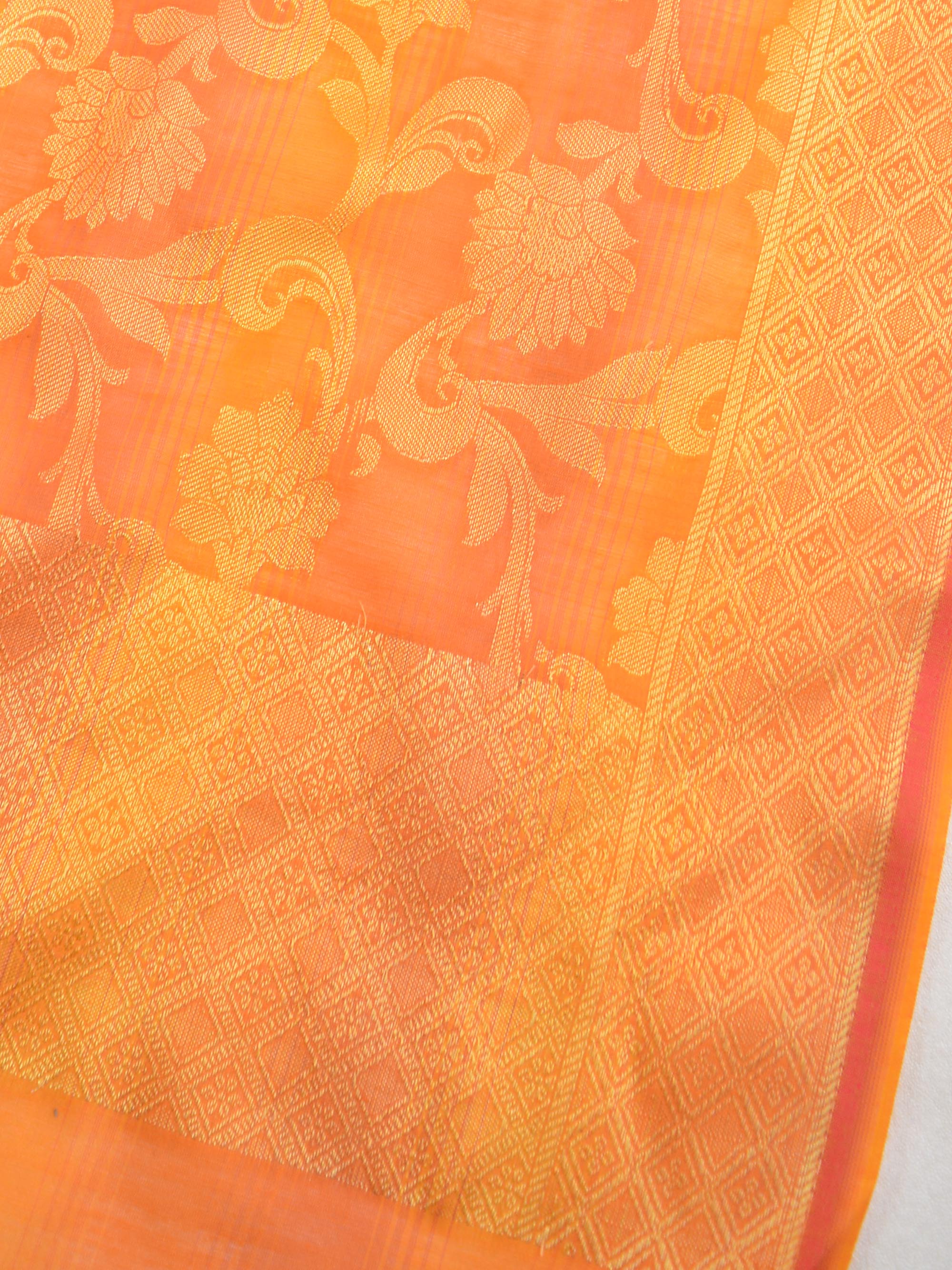 Banarasee Chanderi Cotton Stripes Salwar Kameez Fabric With Dupatta-Orange
