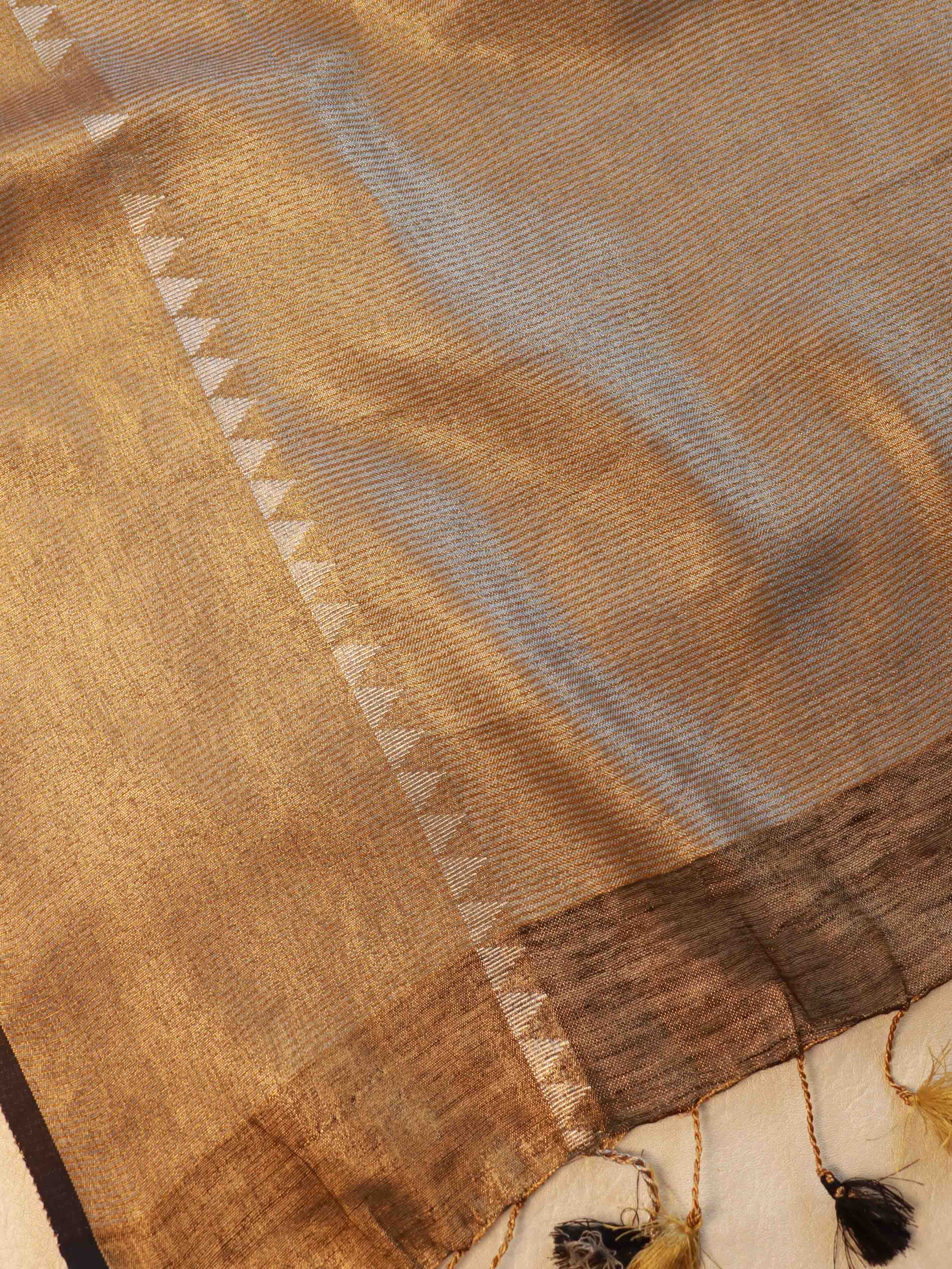 Banarasee Pure Linen By Tissue Metallic Shine Saree With Brocade Blouse-Black