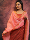 Banarasee Cotton Silk Salwar Kameez Fabric With Zari Work-Brown & Pink