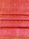 Banarasee Satin Brocade Gold Zari Jaal Design Fabric-Pink