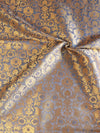 Banarasee Satin Brocade Gold Zari Jaal Design Fabric-Grey
