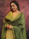 Banarasee Brocade Work Salwar Kameez Fabric & Plain Dupatta-Yellow & Green
