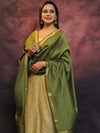Banarasee Brocade Work Salwar Kameez Fabric & Plain Dupatta-Yellow & Green
