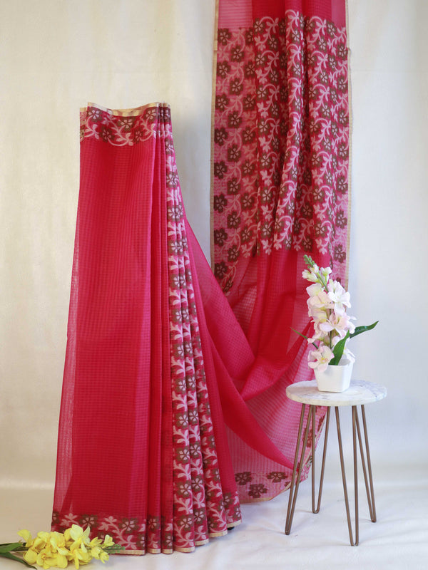 Banarasee Cotton Silk Mix Half & Half Saree-Pink